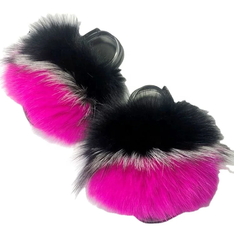 

Costom 2021 fur slides women big kids toddler racoon fox raccoon brown fur slides slipper with logo, Mixed colors