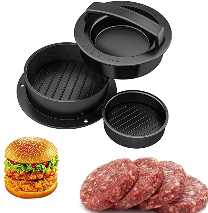 

ABS Material 3 in 1 Hamburger Press Patty Maker Different Size Hamburger Patty Molds Burger Press, Black