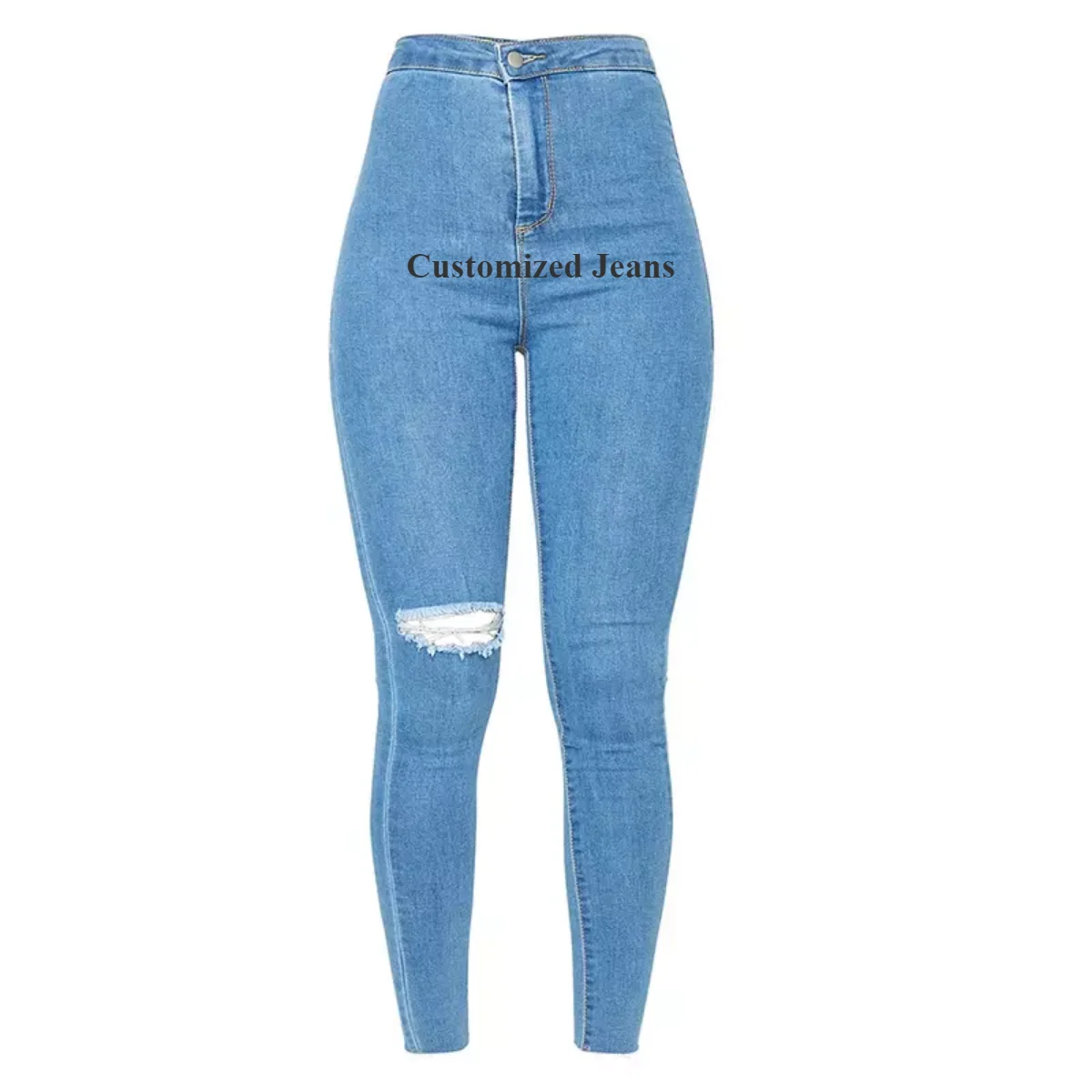Custom Women Jeans High Waist Raw Hem 