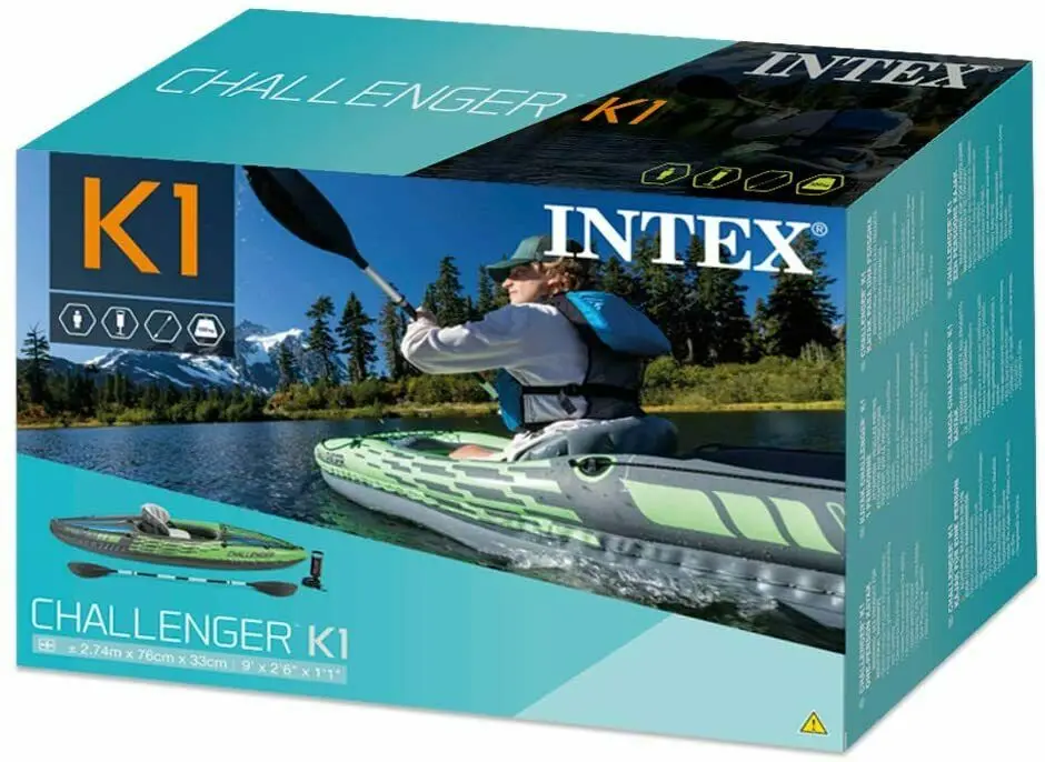 Intex K1 Challenger Inflatable Kayak for One Person Multi-Colour 68305 Pump 