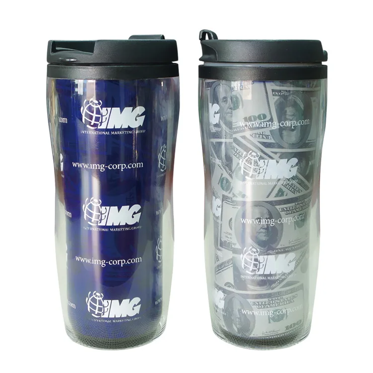 

Color change plastic drink mug double wall travel coffee tumbler