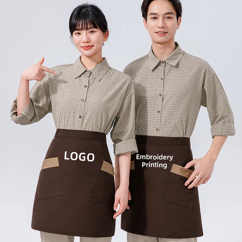 Wholesale Waterproof Oil-proof Canvas Half Apron Wipe Hands Customized Logo Apron Home Kitchen Apron