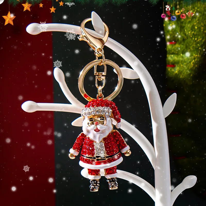 

Wholesale Bag Pendant Car Keychain Creative Full Diamond Father Christmas Keychain for Christmas decoration