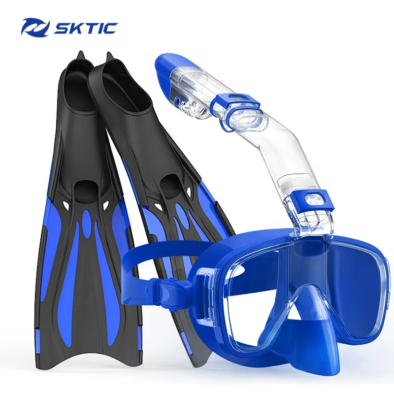 

SKTIC Cheap Blue Diving Mask And Short Fins 2 in 1 Foldable Snorkel Mask with Camera Mount For Adult