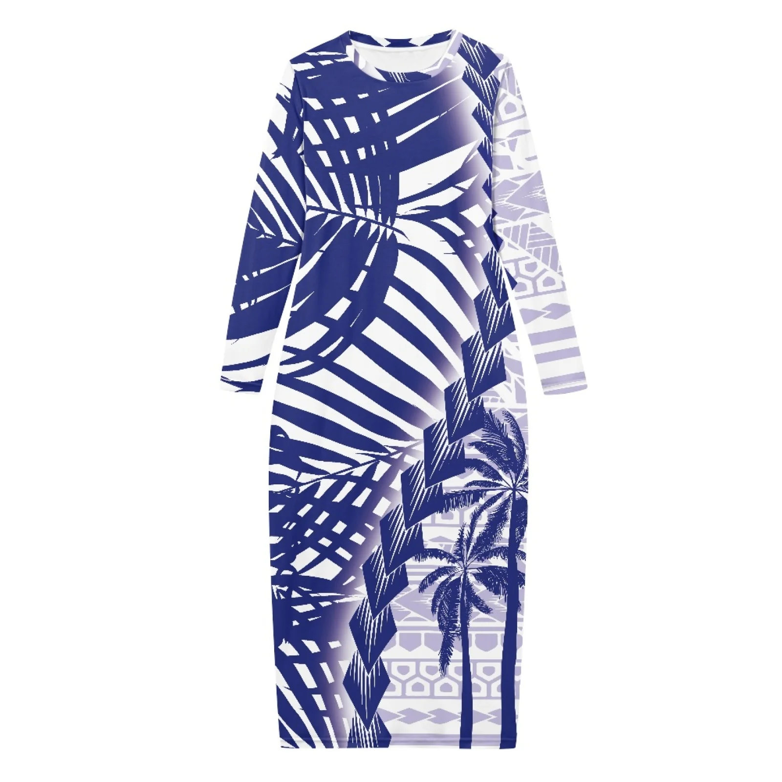 Latest Hawaiian Women's Maxi Sweater Dress Long Sleeve Round Neck Bodycon Fall Dress Casual Knee Length Ladies Party Long Dress