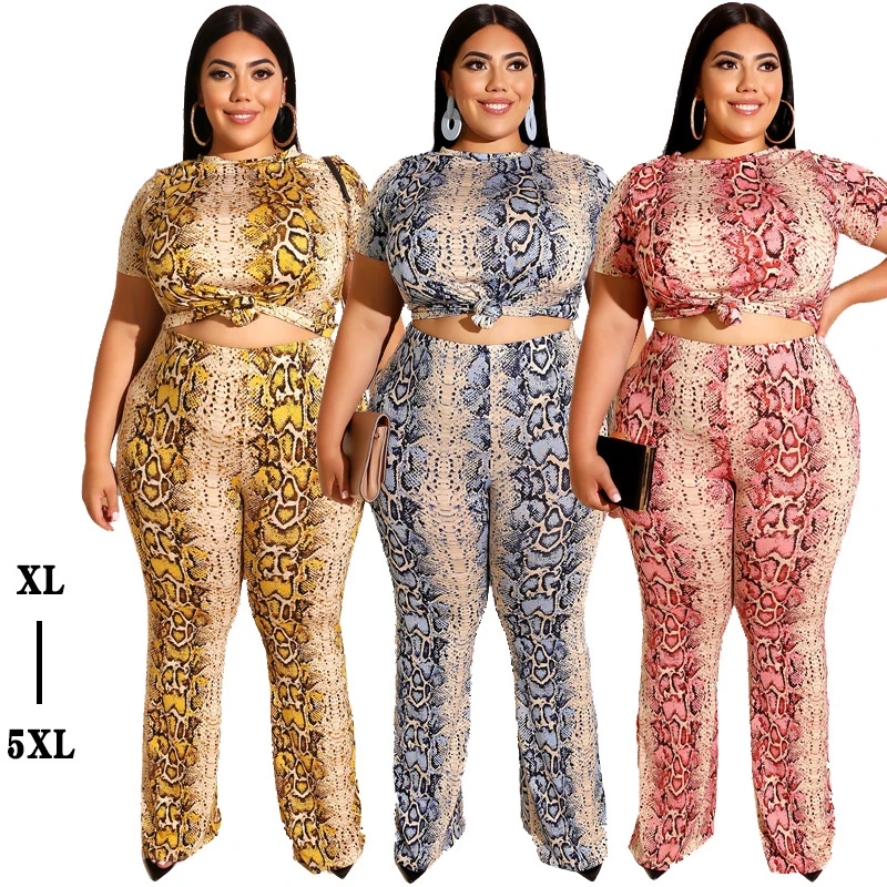 

2021 Sexy Crop Top And Bodycon Midi Skirt Two Piece Set Printed Plus Size Women Clothing High Quality Two Piece Set, Picture color