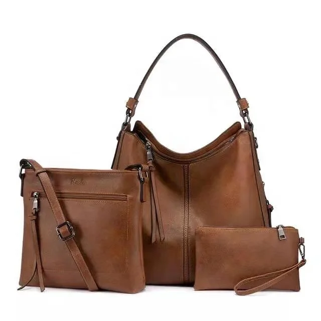 

Vintage Leather ladies Hobo bag purse sets of 3 pieces hot sale large capacity Handbag for women armpit tote bag, 14