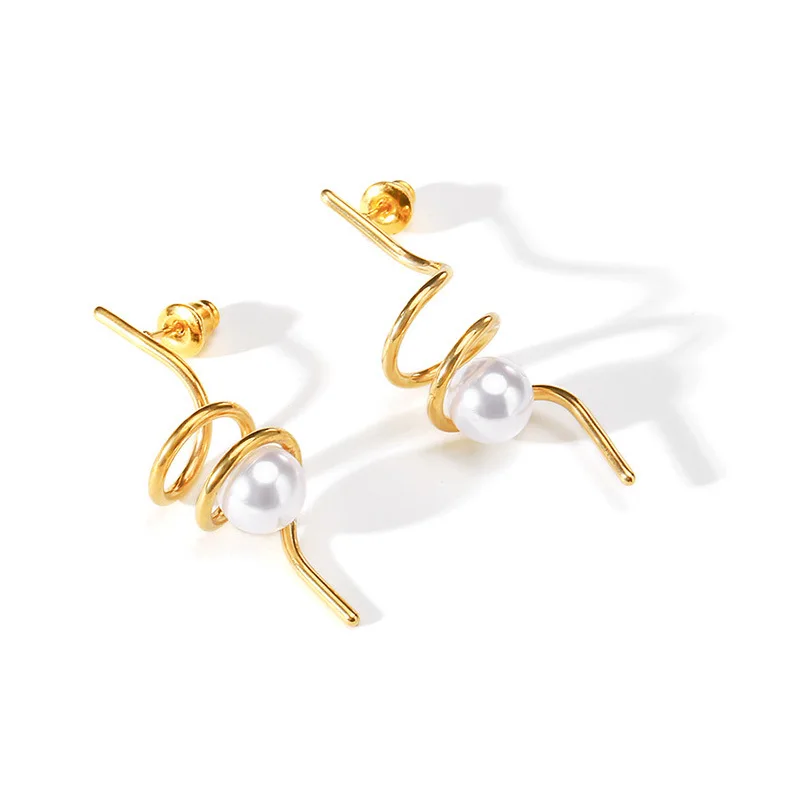 

European Personalized Stainless Steel Fresh Water Pearl Pin Earrings Vintage Big Pearl Stud Earrings