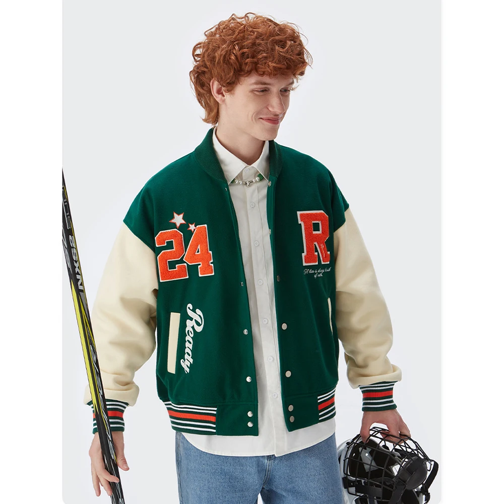 

Wholesale High Quality Youth Clothing Fashion Casual School Baseball Men Casual Custom Fleece Letterman Jacket Chenille, Green