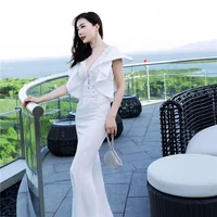 

16336#White Black Burgundy Blue New Design Mermaid Crystal drill Long Evening Formal Dress wedding evening dress