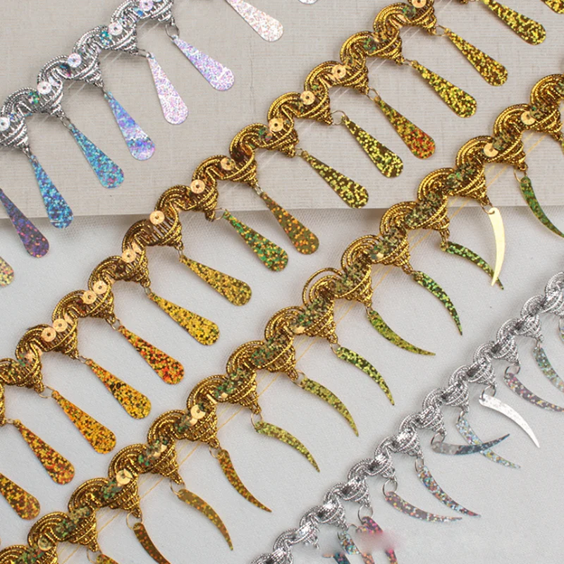 

DIY sewing accessories gold silver dancewear lace fabric 6cm braided sequined bling lace trim for stage skirt dress decoration