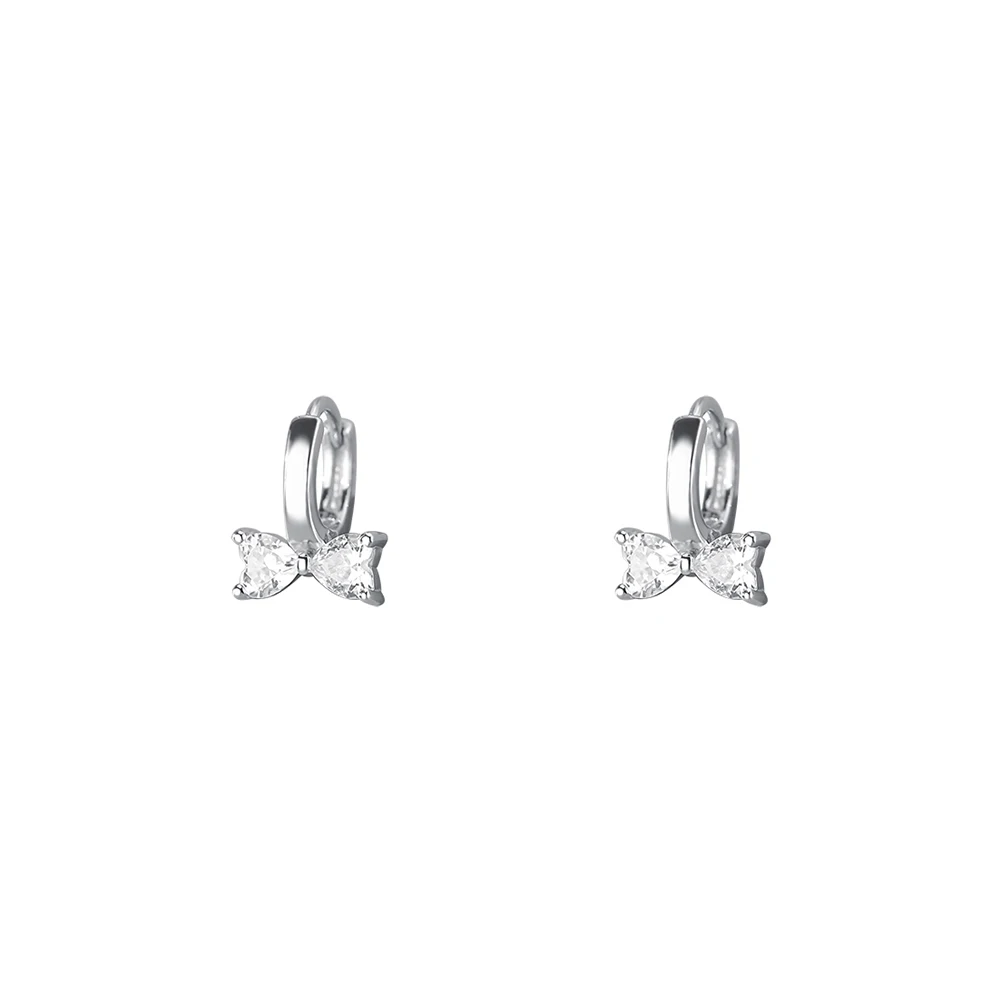 

Delicate Design Bow Huggie Earrings 925 Sterling Silver Heart Cut Zircon Bow Tie Hoop Earrings Jewelry