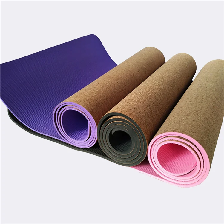

183x61cm 6mm high density eco friendly non-slip black exercise yoga matt custom cork print tpe yoga mat, Oem