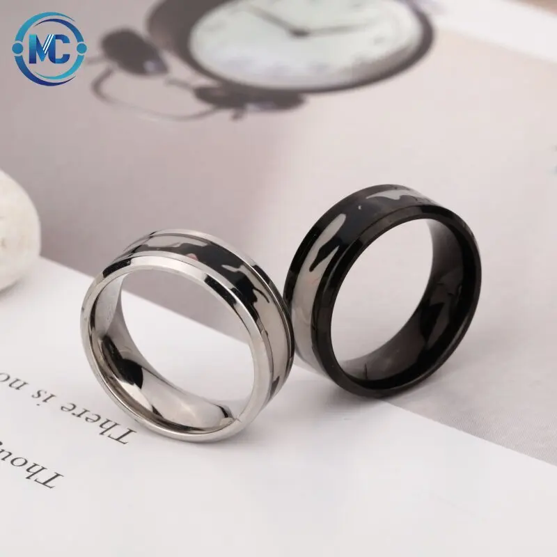 

2021 fashion ring best-selling camouflage colour stainless steel men's jewelry