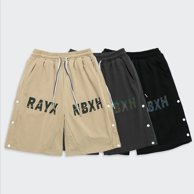 

Sports Cotton Cargo Shorts Men Custom Reflective Logo Hip Hop Shorts, Beige/black/customized colors