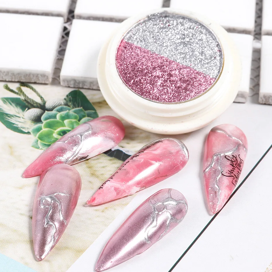 

Gold Silver Double Color Nail Glitter Mirror Magic Solid Powders Dust Holo Nail Art Chrome Pigment Mix Titanium Decor, 8 colors