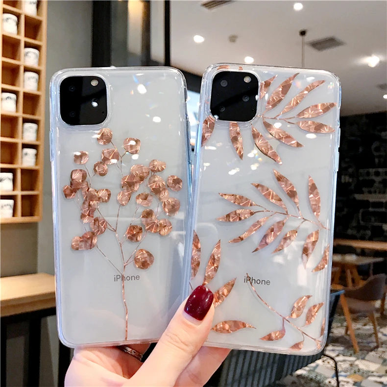 

Luxury Glitter Gold Transparent Case For iPhone 11 Pro X XS Max XR 8 7 Plus 6 Plus Clear Phone Back Cover Bling Case Shell