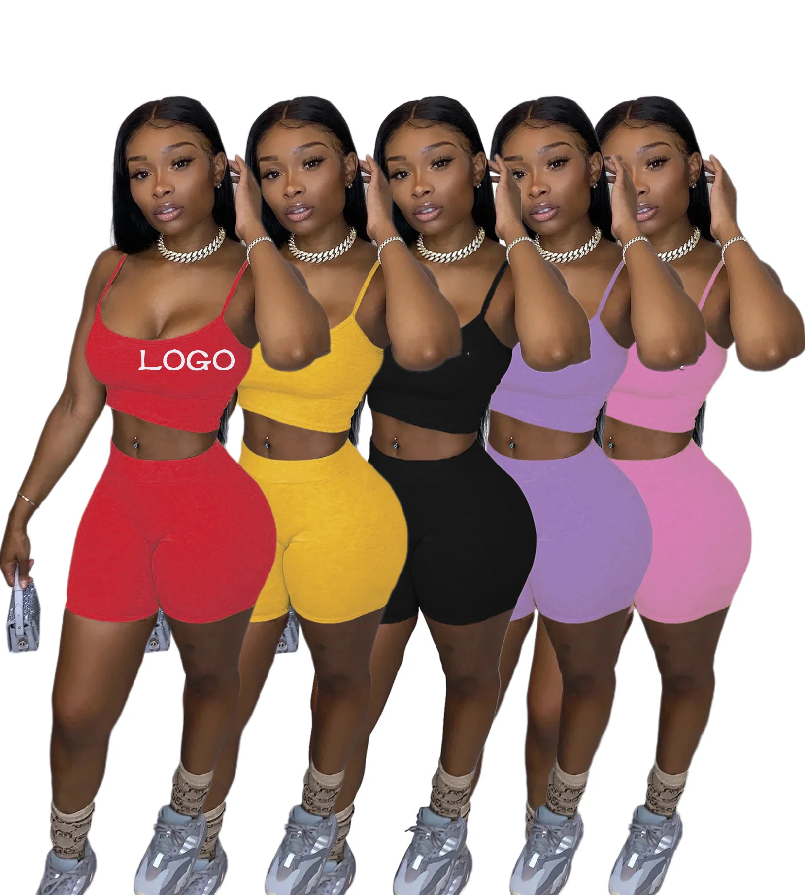 

2021 Wholesale Custom Casual Plus Size Ladies Crop Tops Short Pants 2 Two Piece Set Summer Women Clothing, Picture