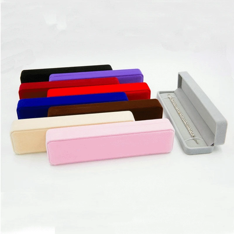 

Custom Long Necklace Gift Box - Blue Premium Velvet Pendant Chain Pen Jewelry Display Organizer Storage Case for Wedding, Picture