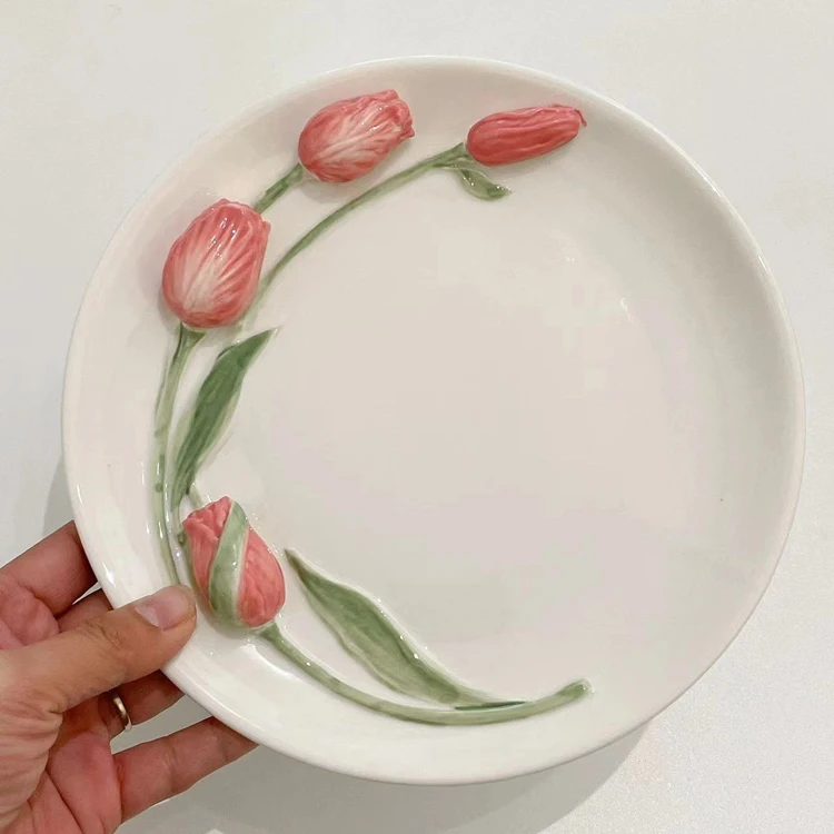 

New Design 3D Stereo Tulip Home Wedding Restaurant Plate Bowl Cup Dinnerware Ceramic Plate