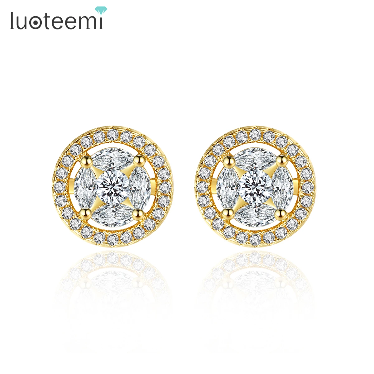 LUOTEEMI Round Fashion Stud Luxury Cubic Zirconia Jewellery for Woman18k Geometric Zircon Stud Earrings