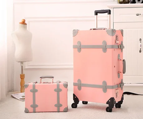 

UNIWALKER Women Crystal Pink Vintage PU Leather Suitcase Travel Trolley Beautiful Rolling Luggage with Spinner Wheels