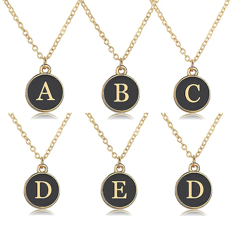 

American and Europe Fashion Design Gold Chain Initial Letter Enamel Charm Necklace