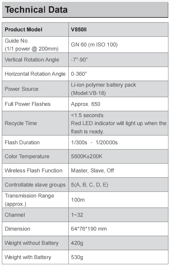 GODOX V850II Digital Photography Studio Universal Camera Speedlite Flash for Canon, Nikon, Pentax and Olympus Cameras
