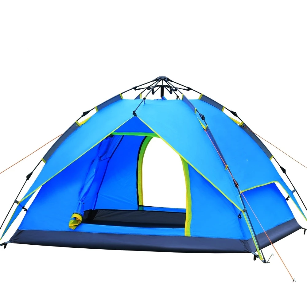 

automatic hydraulic tent waterproof 3-season blue canvas camping double layer camping tent, Blue / army green
