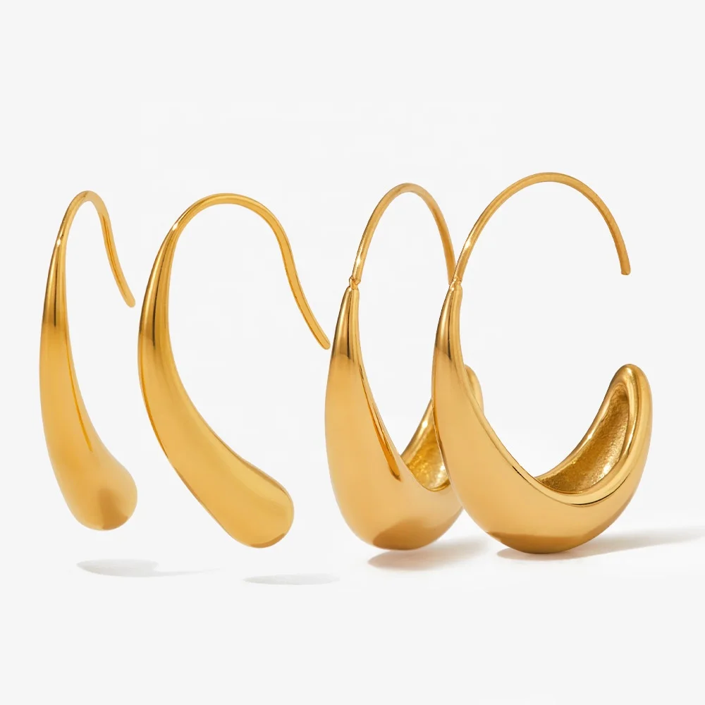 

Minimalist Lightweight Stainless Steel Smooth Teardrop Hook Earrings Water Drop Shape Hoop Earrings Wholesale