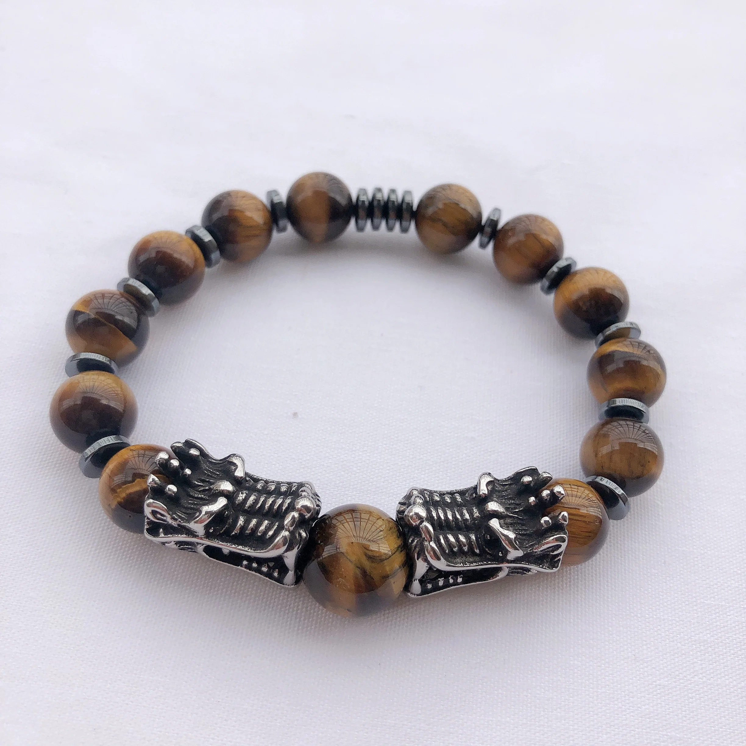 

Hot style  tiger eye stone bead faucet stainless steel accessory feng shui transfer bracelet, Yellow