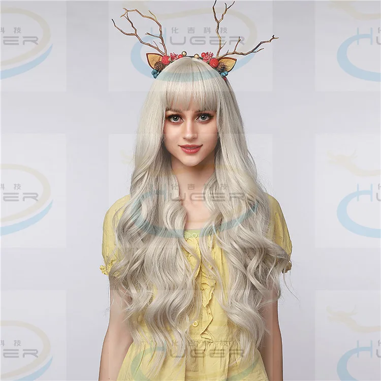 

New design product sale white wave long curly wig transparent lace