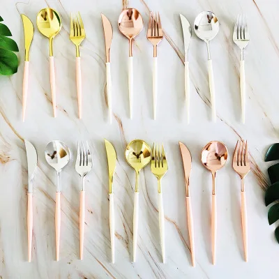

New Rose Gold Disposable Plastic Cutlery Fork Knife and Spoon Set