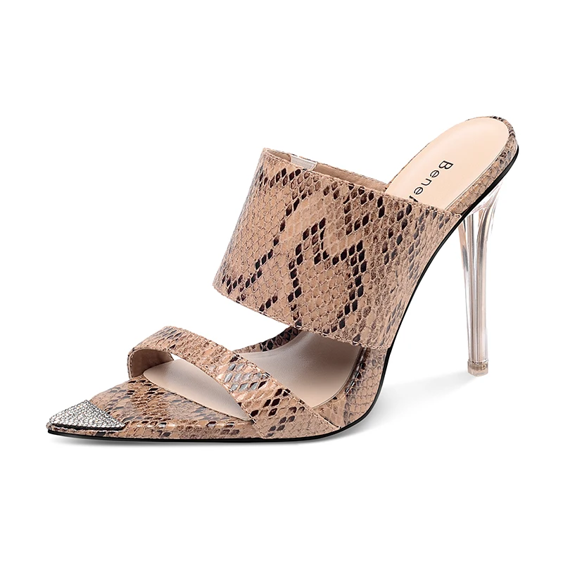 

Crystal diamond strap high heel mules glass heel stiletto women sandals