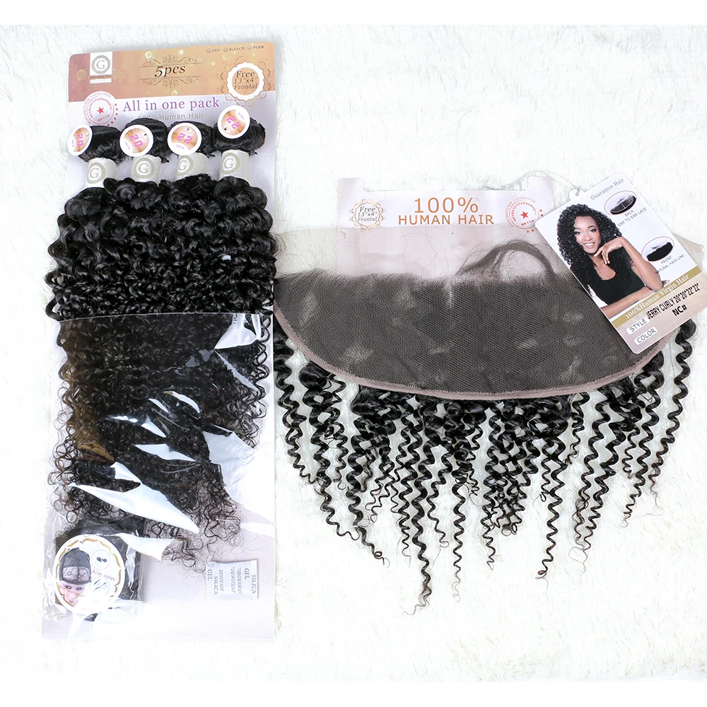 

Customer high feedback packet hair jerry curly texture for wholesale price virgin quality frontal included