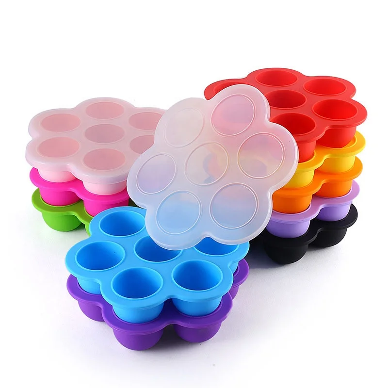 

Customized Colorful 7 Holes Silicone Egg Bites Molds Baby Food Storage Container Fits Instant Pot, Blue, green, black, orange