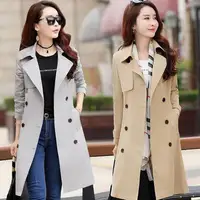 

Office Ladies Double Breasted Slim Fit Long Trench Coat With Belt