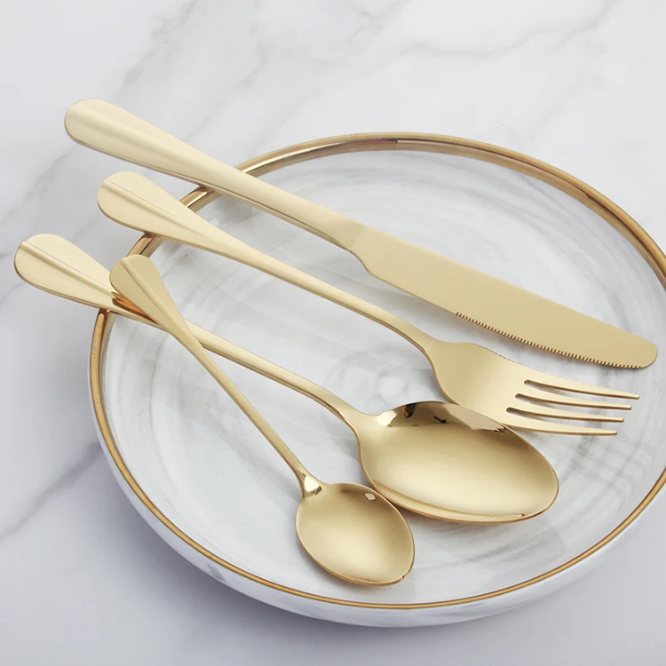 

new products stainless steel gold spoon fork set gold plated cutlery set gold spoon set, Silver/gold