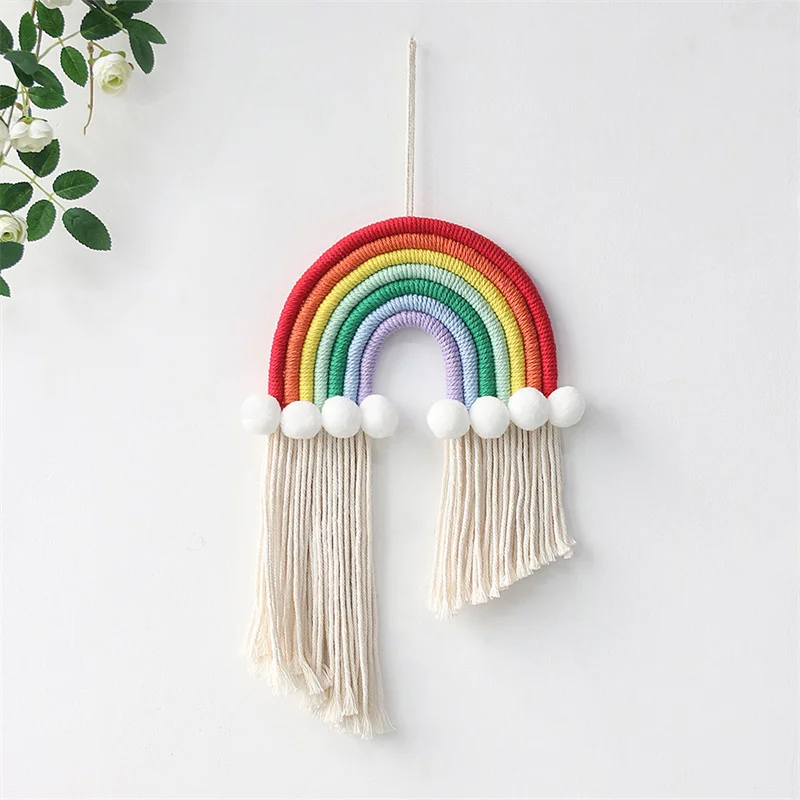 

Handmade Woven Macrame Rainbow Tapestry Wall Hanging Pendant Toys Home Nursery Children Girl's Room Decor