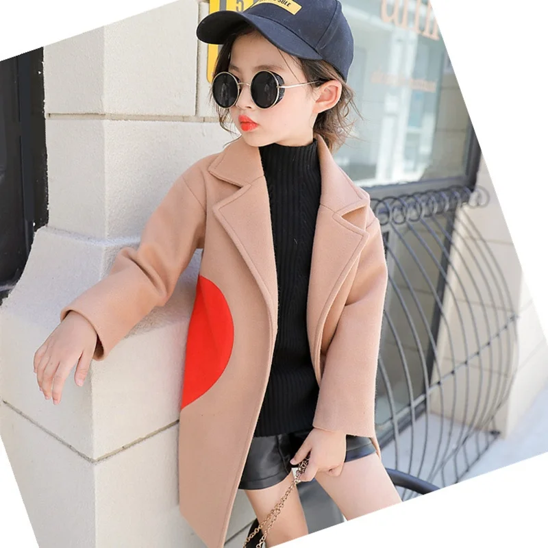 

2021 Girls Clothing Tops Kids Children's Windbreakers Spring Autumn Outerwear Trench Coat Wool Coat 3 Colors