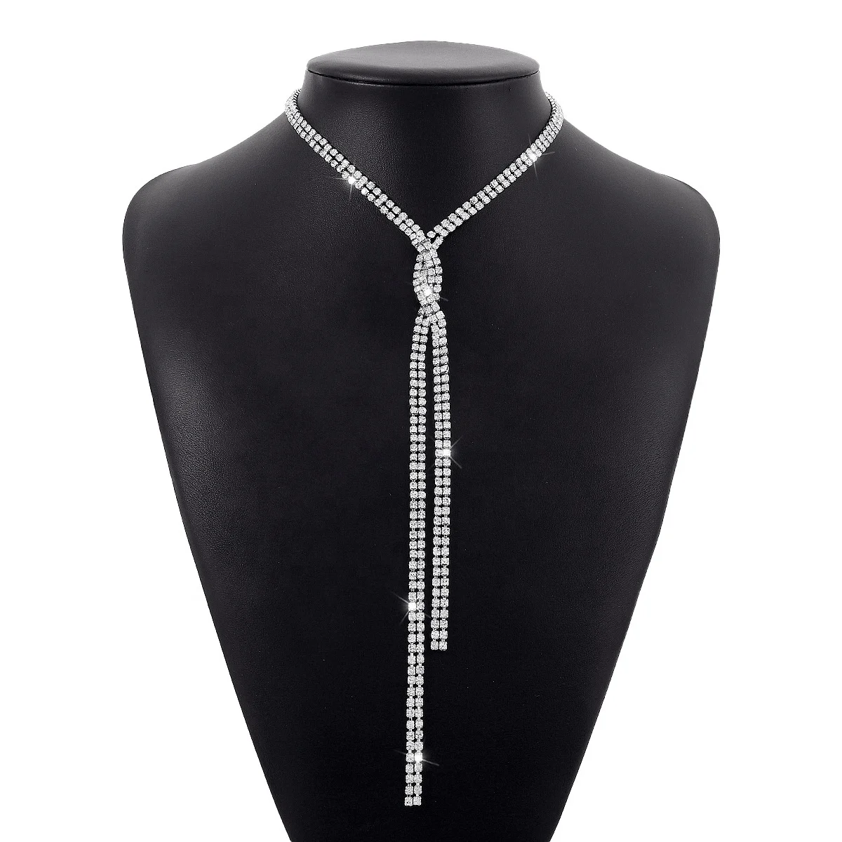 

New ladies' back chain with double rows of diamonds elegant jewelry winding tassel claw chain luxury necklace