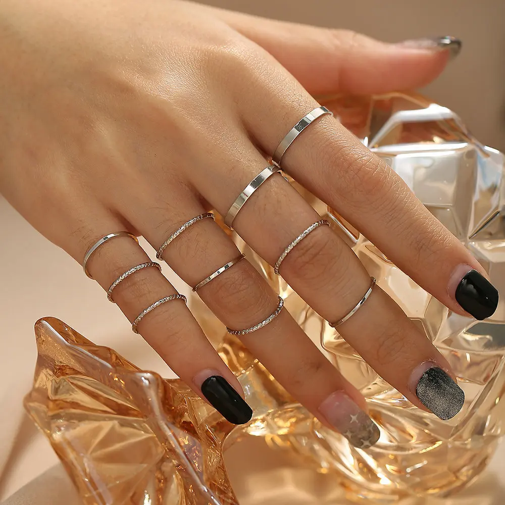 

10pcs/set Gold Plated Simple Alloy Knuckle Rings Set For Women Jewelry, Gold color