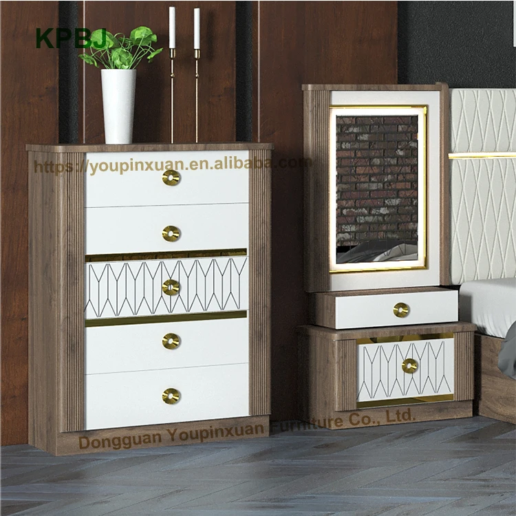 
Customized High Gloss Melamine MDF White Painted Wood Bedroom Sets Furniture 