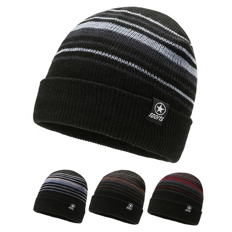 

Striped Hat Men Keep Warm Autumn And Winter Outdoor Knitted Caps In Europe And America