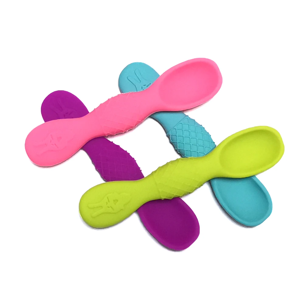 bpa free eco silicone small baby toddlers eating food feeding training purple spoon set