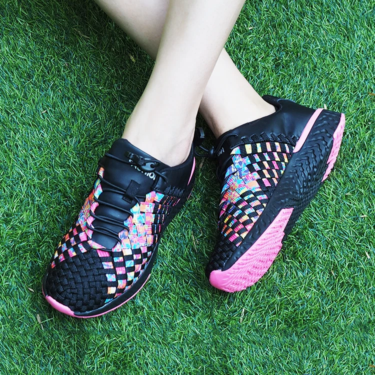 

Women Sneakers Handmade Slip On Woven Shoes Breathable Walking Shoes, Black