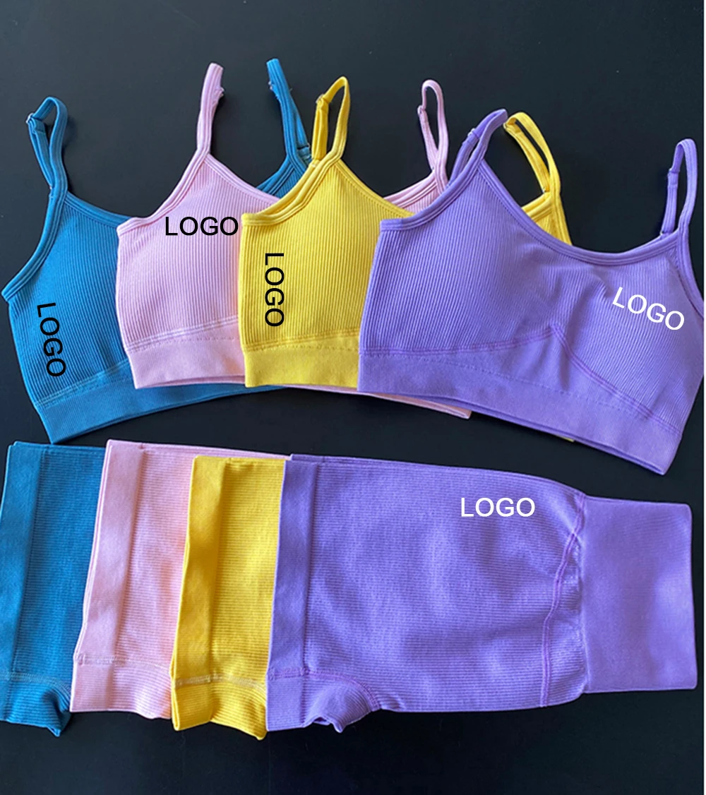 

Summer 2 Piece Gym Clothing Seamless Yoga Set Ribbed Seamless Yoga Shorts Sets