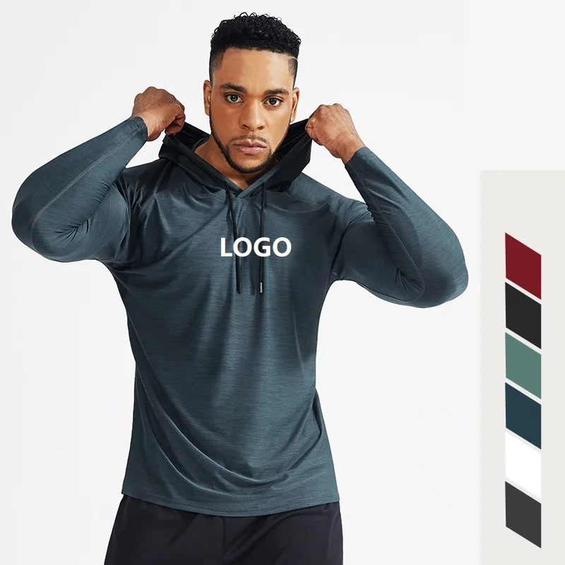 

Vedo GYM Hoodie Dropshipping Custom Logo Polyester Long Sleeve Muscle Fit T Shirt GYM Workout Fitted Hoodie For Men, Picture shows