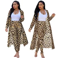 

Autumn Fashion new leopard print long sleeve club wear cardigan pants women 2 piece set clothing