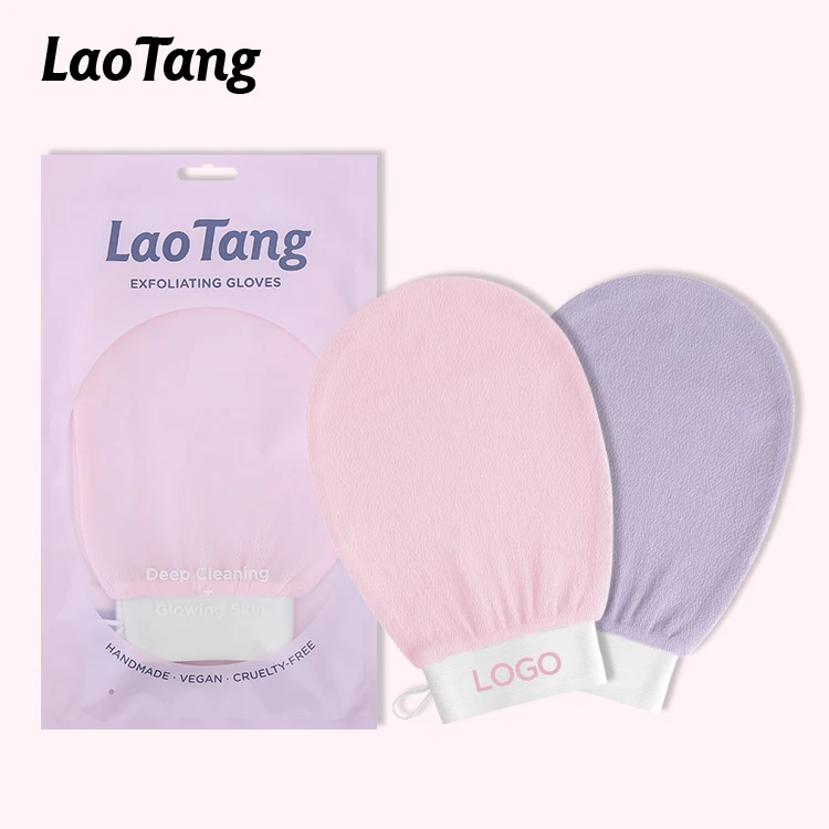 

Custom Logo Beautiful Pink Exfoliating Gloves Bath Mitt Body Scrub Hand Mitt Exfoliating Mitt For Gym